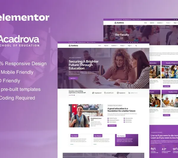 Tải Acadrova - University & School Education Elementor Pro Template Kit mới nhất