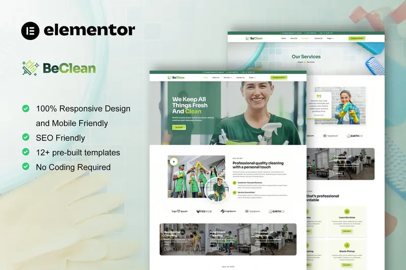 Tải BeClean - Cleaning Service Company Elementor Pro Template Kit mới nhất
