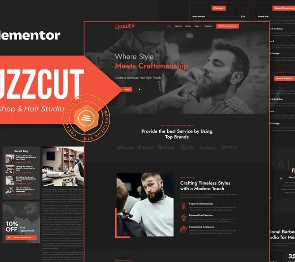 Mua Buzzcut - Barbershop & Hair Studio Elementor Pro Template Kit giá rẻ