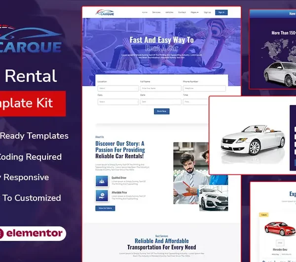 Mua CarQue - Car Rental & Auto Services Elementor Template Kit giá rẻ