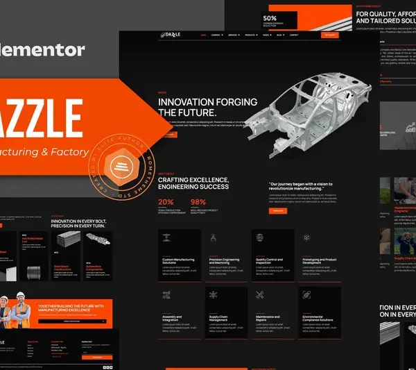 Tải Dazzle - Manufacturing & Factory Elementor Pro template Kit mới nhất