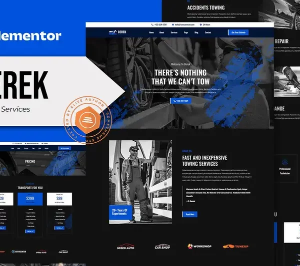 Tải Derek - Towing Services Elementor Pro Template Kit mới nhất