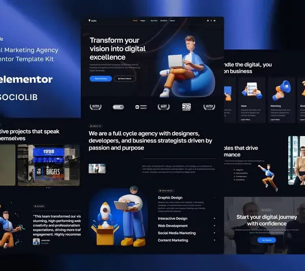 Tải DigiBiz - Digital Marketing Agency Elementor Template Kit mới nhất