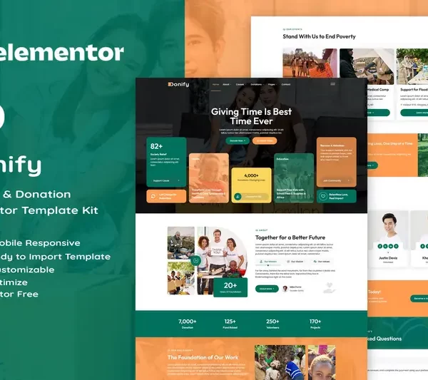 Tải Donify - Charity & Donation Elementor Template Kit mới nhất