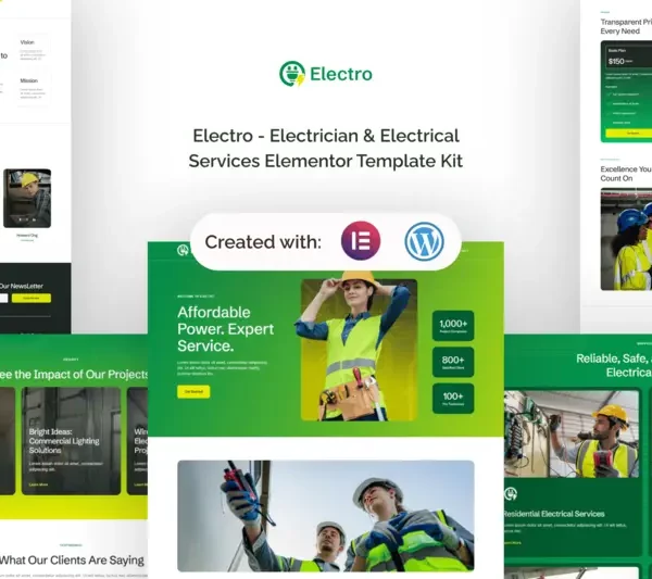 Tải Electro - Electrician & Electrical Services Elementor Template Kit mới nhất