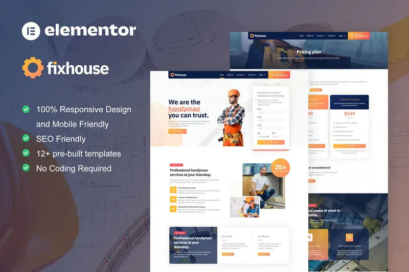 Tải FixHouse - Handyman & Repair Service Elementor Template Kit mới nhất
