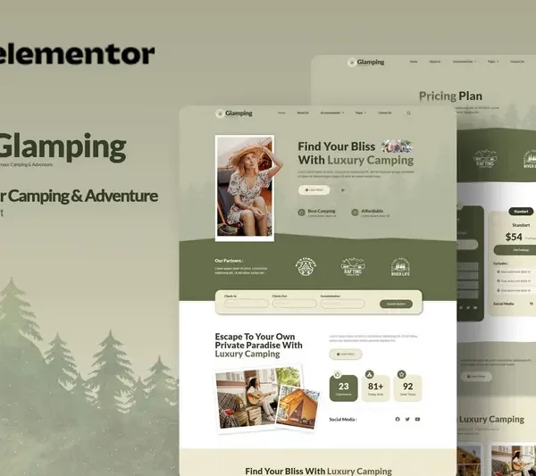 mua Glamping - Glamour Camping & Adventure Elementor Template Kit