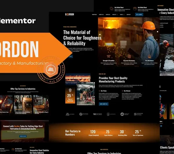 Mua Gordon - Steel Factory & Industrial Plant Manufacturing Elementor Template Kit giá rẻ