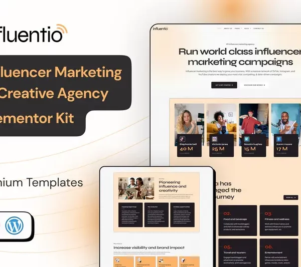 Tải Influentio Influencer Influentio - Marketing & Creative Agency Elementor Pro Template Kit mới nhất