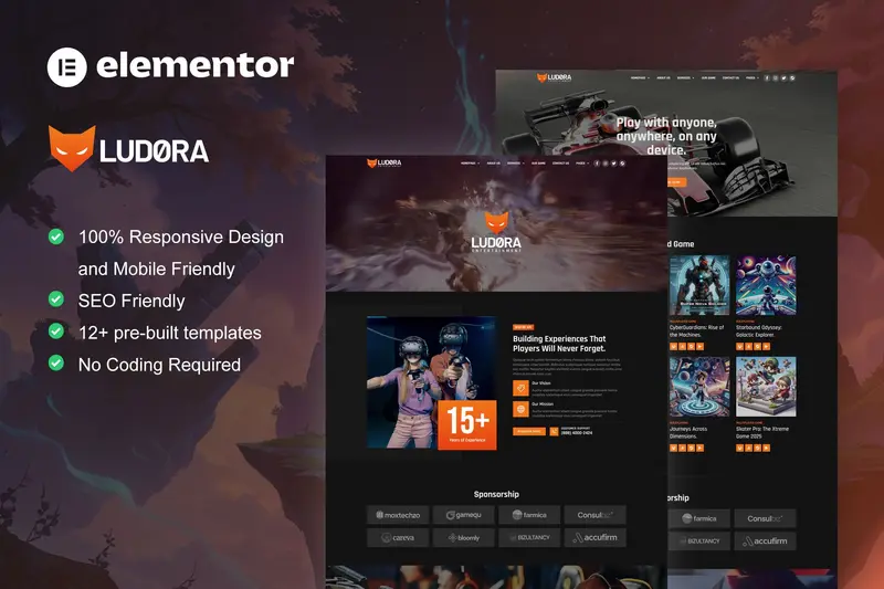 Tải Ludora - Game Developer & Studio Elementor Pro Template Kit mới nhất