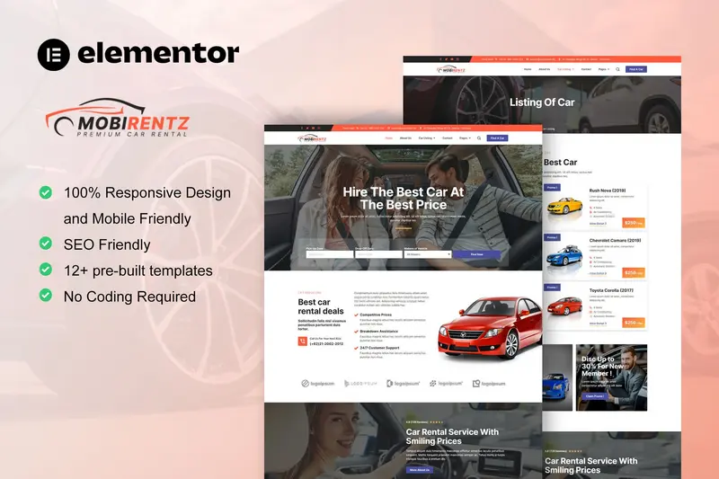 mua Mobirentz - Car Rental & Auto Dealer Elementor Template Kit