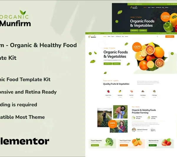 Tải Munfirm - Organic & Healthy Food Elementor Template Kit mới nhất