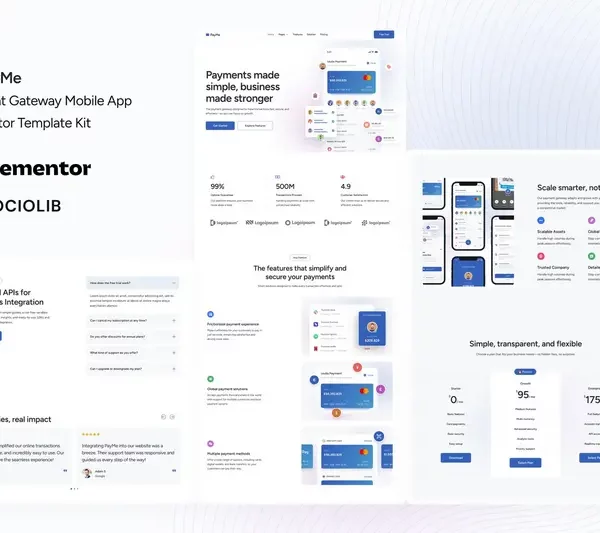 Tải PayMe - Payment Gateway Mobile App Elementor Template Kit mới nhất