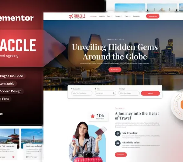 Tải Pinnacle - Tour and Travel Elementor Template Kit mới nhất