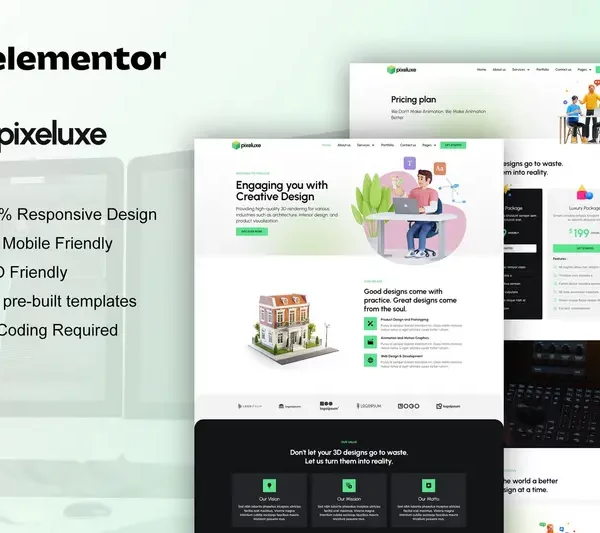 Tải Pixeluxe - 3D Design Studio Elementor Pro Template Kit mới nhất