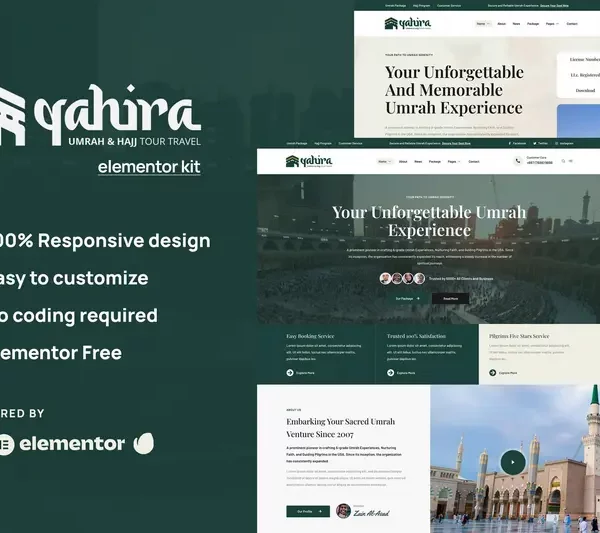 Tải Qahira - Umrah & Hajj Tour Travel Elementor Template Kit mới nhất