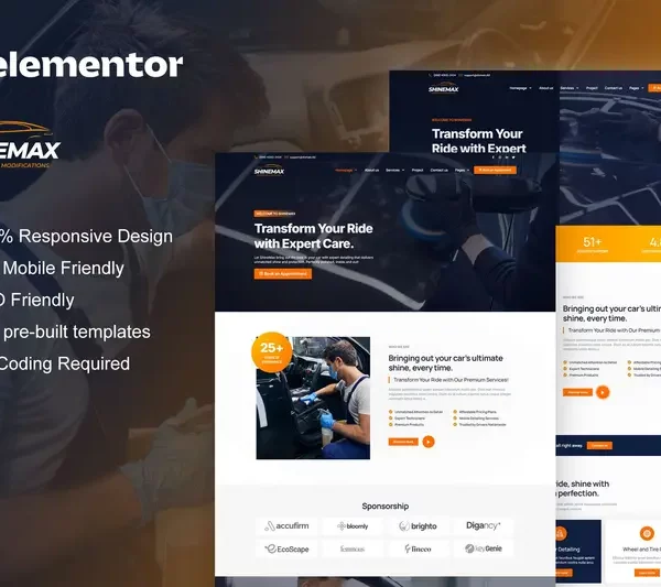 Tải ShineMax - Car Detailing & Repair Services Elementor Pro Template Kit mới nhất
