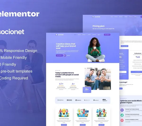 Tải Socionet - Social Media Marketing Agency Elementor Template Kit mới nhất