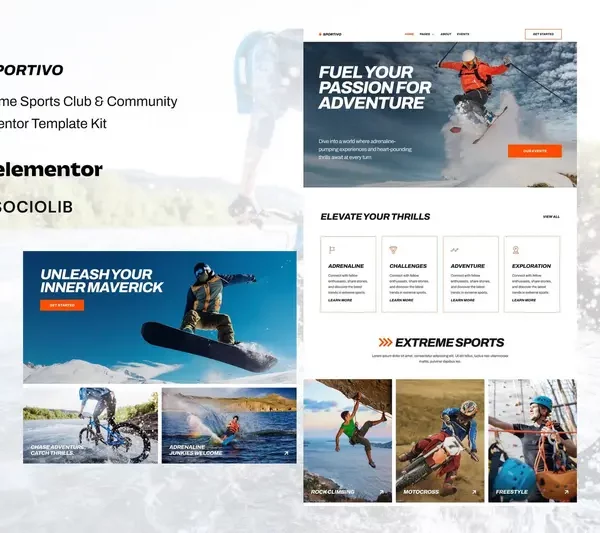 Tải Sportivo - Extreme Sports Club & Community Elementor Template Kit mới nhất