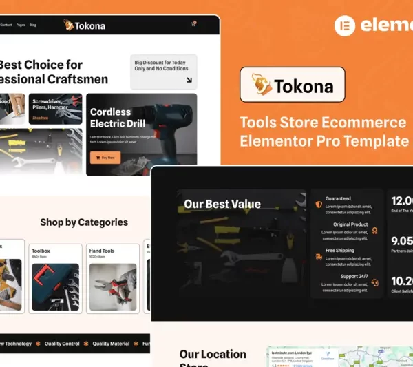 Mua Tokona - Tools Store Ecommerce Elementor Pro Template Kit giá rẻ