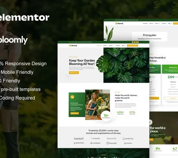 Mua Bloomly - Landscape & Gardening Service Elementor Pro Template Kit giá rẻ