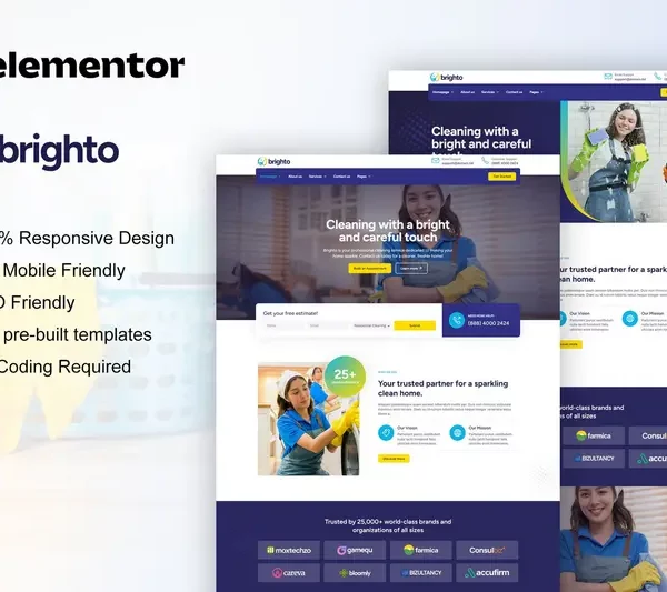 Mua Brighto - Cleaning Service Company Elementor Pro Template Kit giá rẻ