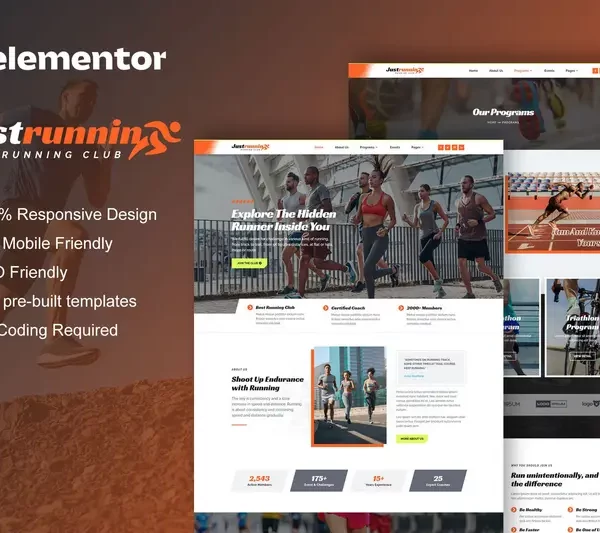 Mua JustRunnin - Running Club Marathon & Sport Event Elementor Template Kit giá rẻ
