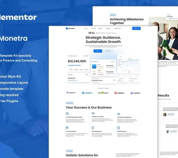 Mua Monetra - Finance and Consulting Elementor Template Kit giá rẻ