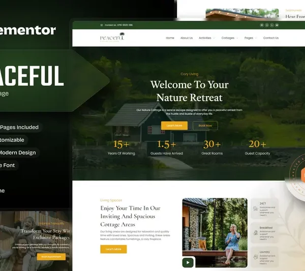 Mua Peaceful - Nature Cottage Elementor Template Kit giá rẻ