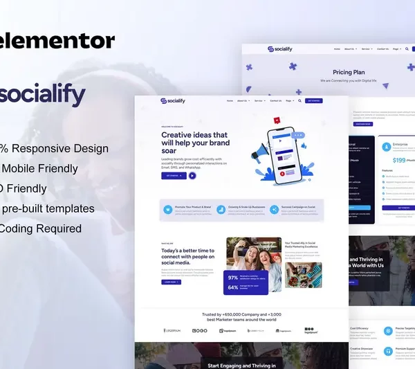 Mua Socialify - Social Media Marketing Agency Elementor Pro Template Kit giá rẻ